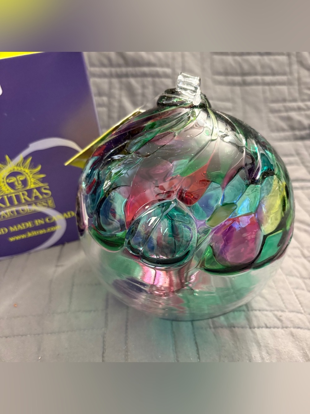 Kitras Art Glass Suncatcher Tree Of Harmony Orb Sphere Ornament Witch Ball 6”